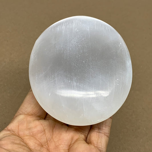 0.69 lbs, 3.9"x3.1"x1.3", White Selenite Palmstone Crystal Pillow Reiki, B36126