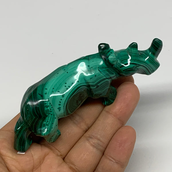 122.7g, 4"x0.9"x1.3" Natural Solid Malachite Rhinoceros Figurine @Congo, B32740