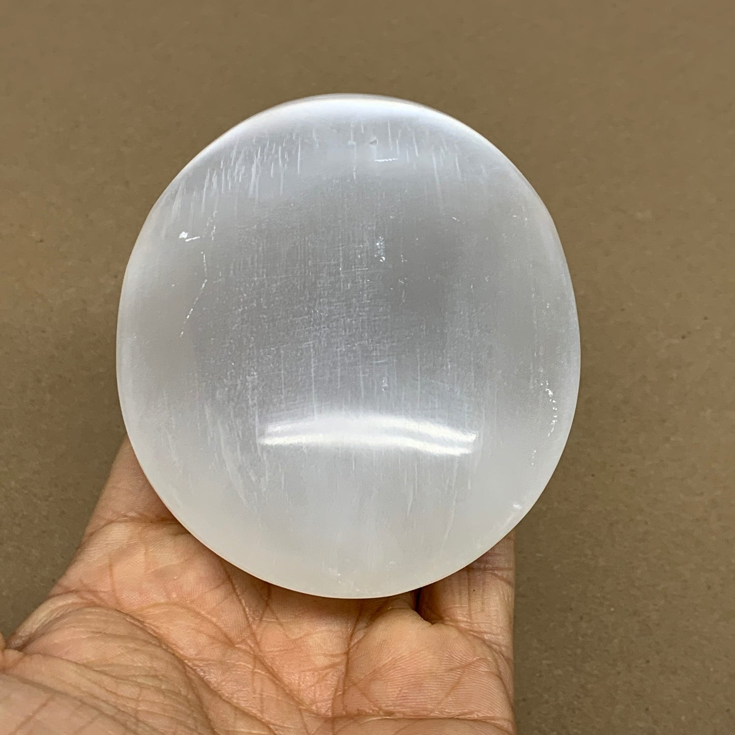 0.69 lbs, 3.9"x3.1"x1.3", White Selenite Palmstone Crystal Pillow Reiki, B36126