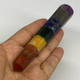 87.1g, 5.1"x0.9", 7 Chakra Point Wand Obelisk Point Crystal from India, B29101