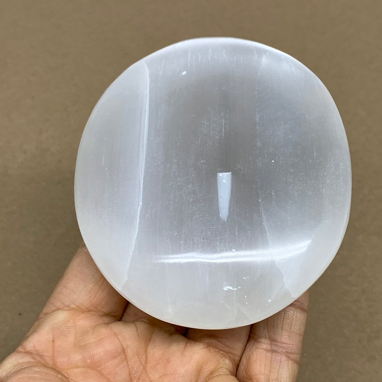 0.60 lbs, 3.9"x3.1"x1", White Selenite Palmstone Crystal Pillow Reiki, B36127