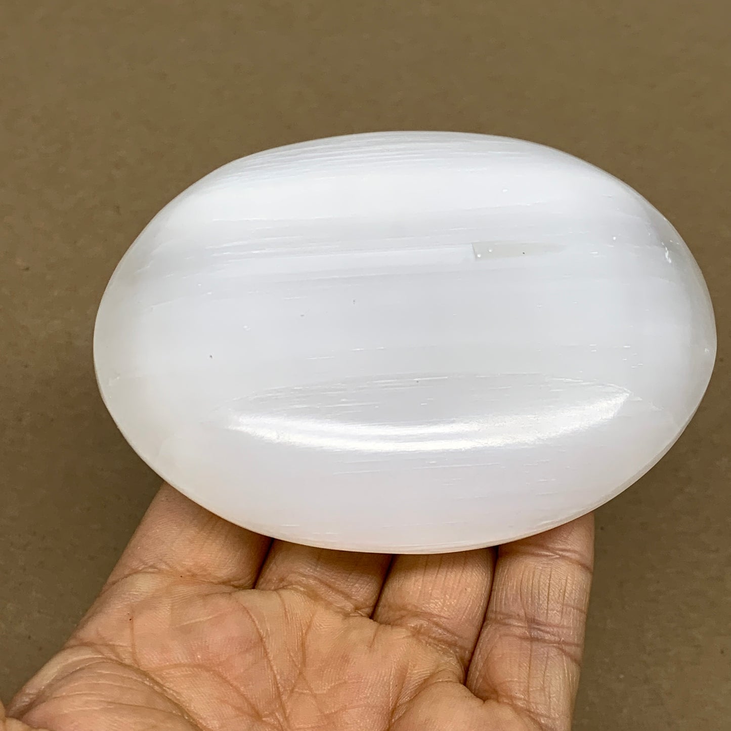 0.60 lbs, 3.9"x3.1"x1", White Selenite Palmstone Crystal Pillow Reiki, B36127