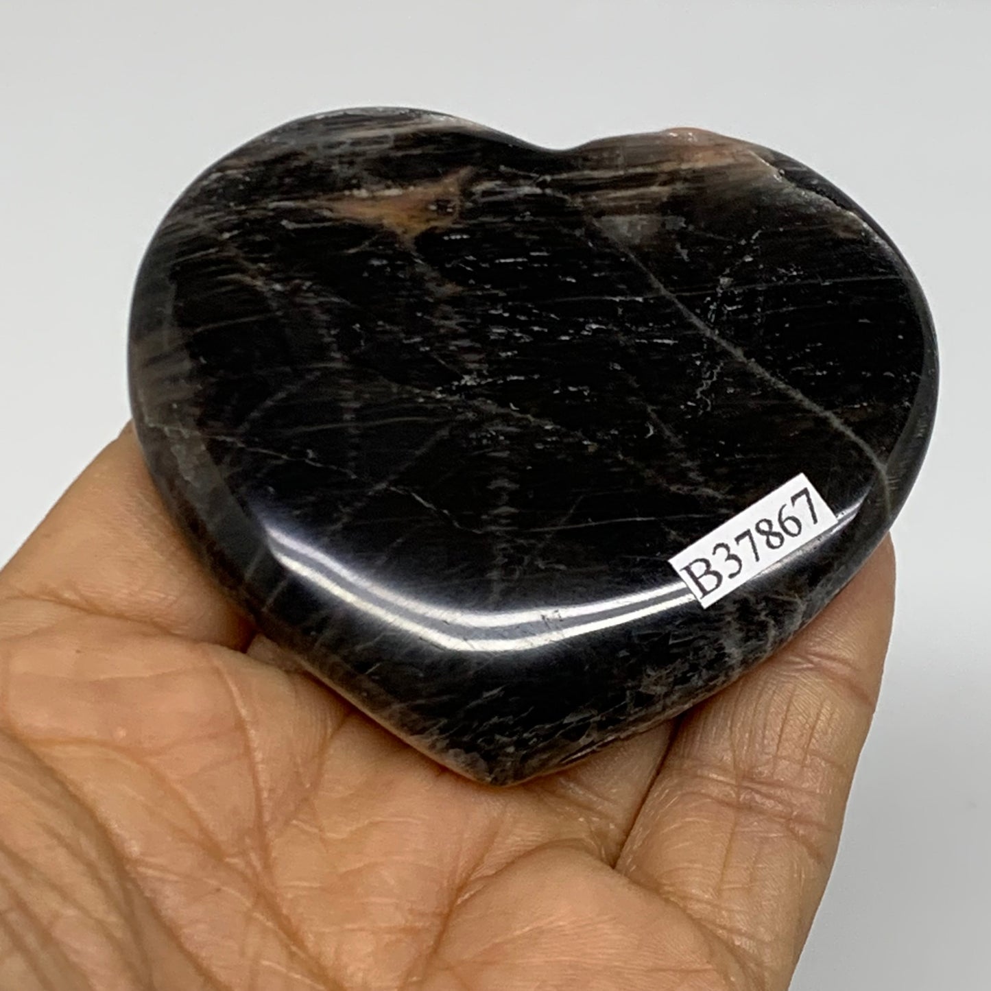 0.18 lbs, 2.4"x2.7"x0.5", Black Moonstone Heart Polished Crystal Decor, B37867