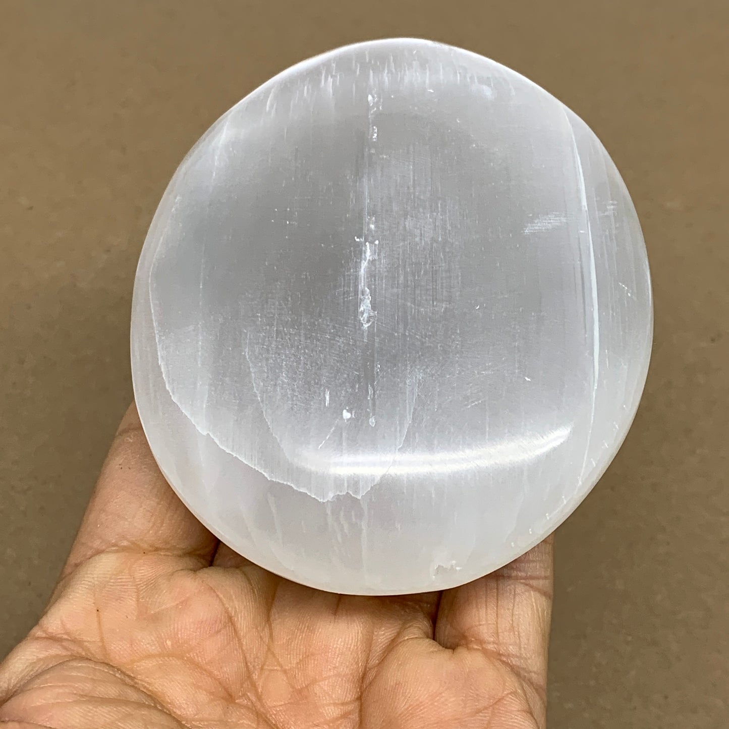 0.60 lbs, 3.9"x3.1"x1", White Selenite Palmstone Crystal Pillow Reiki, B36127