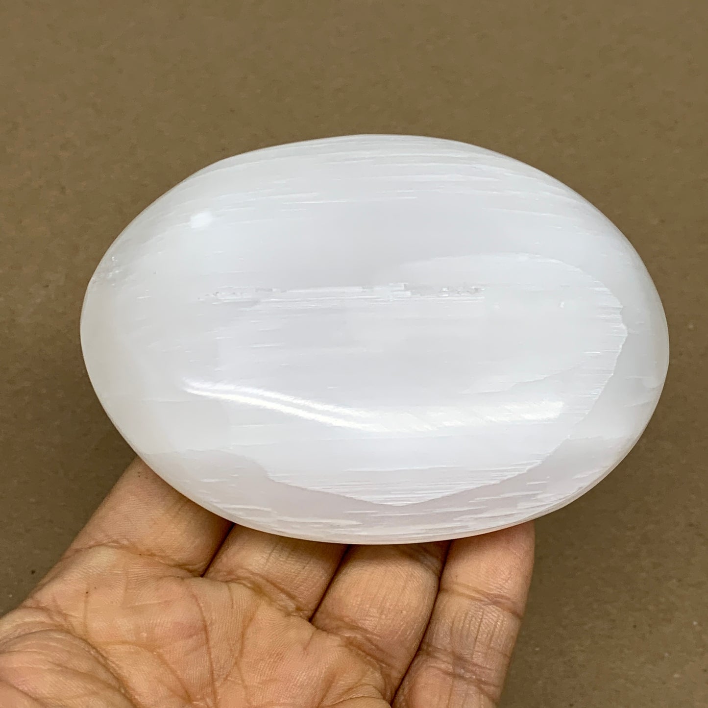 0.60 lbs, 3.9"x3.1"x1", White Selenite Palmstone Crystal Pillow Reiki, B36127