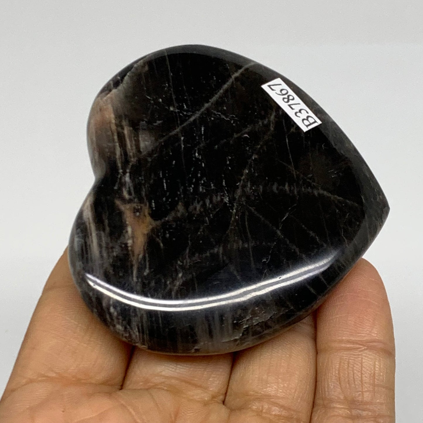 0.18 lbs, 2.4"x2.7"x0.5", Black Moonstone Heart Polished Crystal Decor, B37867