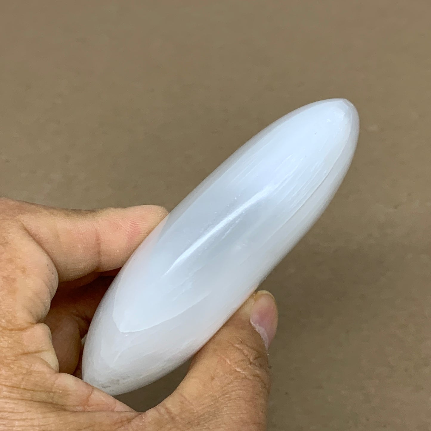 0.60 lbs, 3.9"x3.1"x1", White Selenite Palmstone Crystal Pillow Reiki, B36127