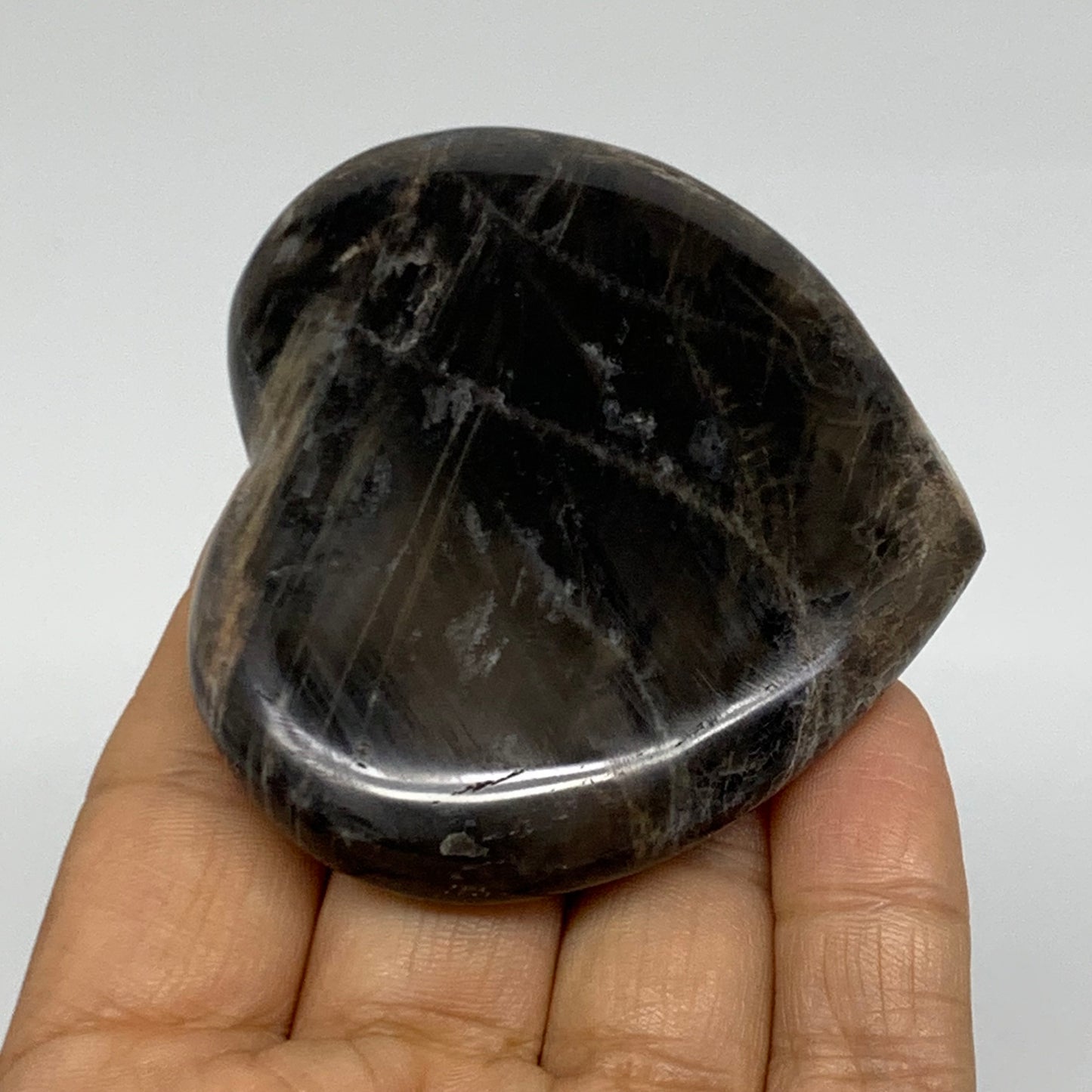 0.18 lbs, 2.4"x2.7"x0.5", Black Moonstone Heart Polished Crystal Decor, B37867
