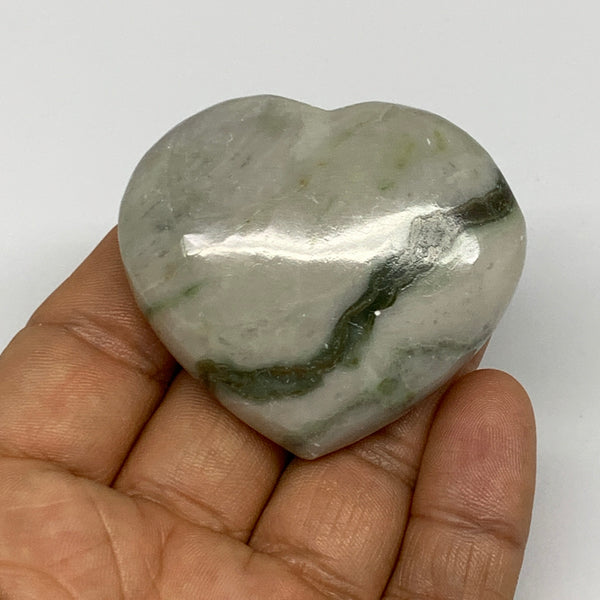 65g, 1.8"x2"x0.7" Green Serpentine Heart Gemstones @India, B28359