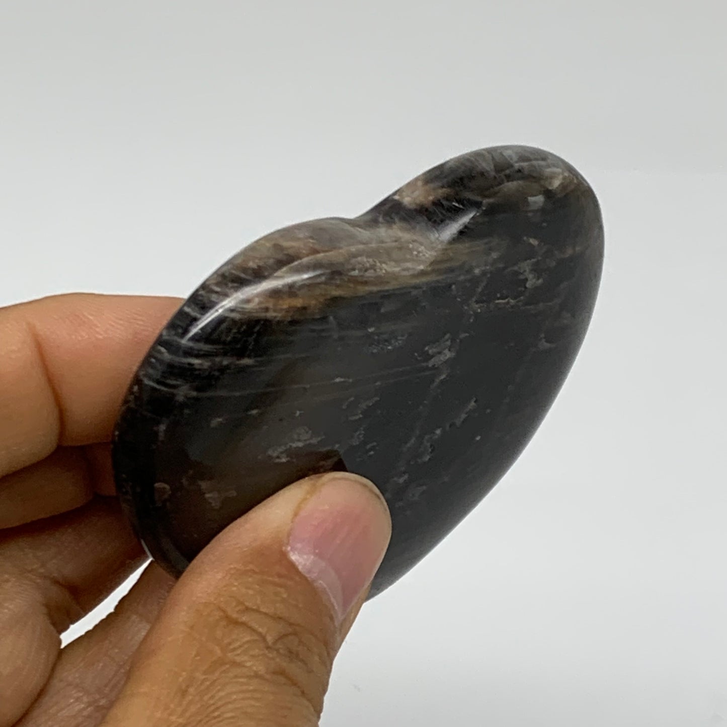0.18 lbs, 2.4"x2.7"x0.5", Black Moonstone Heart Polished Crystal Decor, B37867
