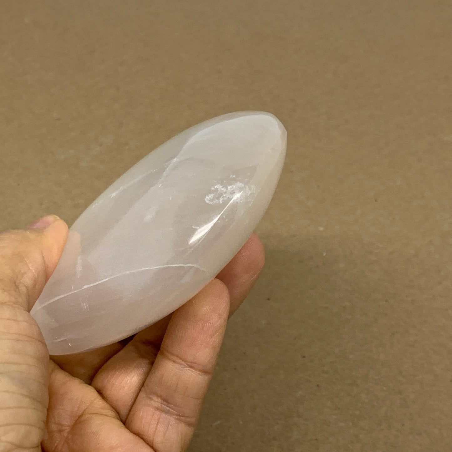 0.60 lbs, 3.9"x3.1"x1", White Selenite Palmstone Crystal Pillow Reiki, B36127