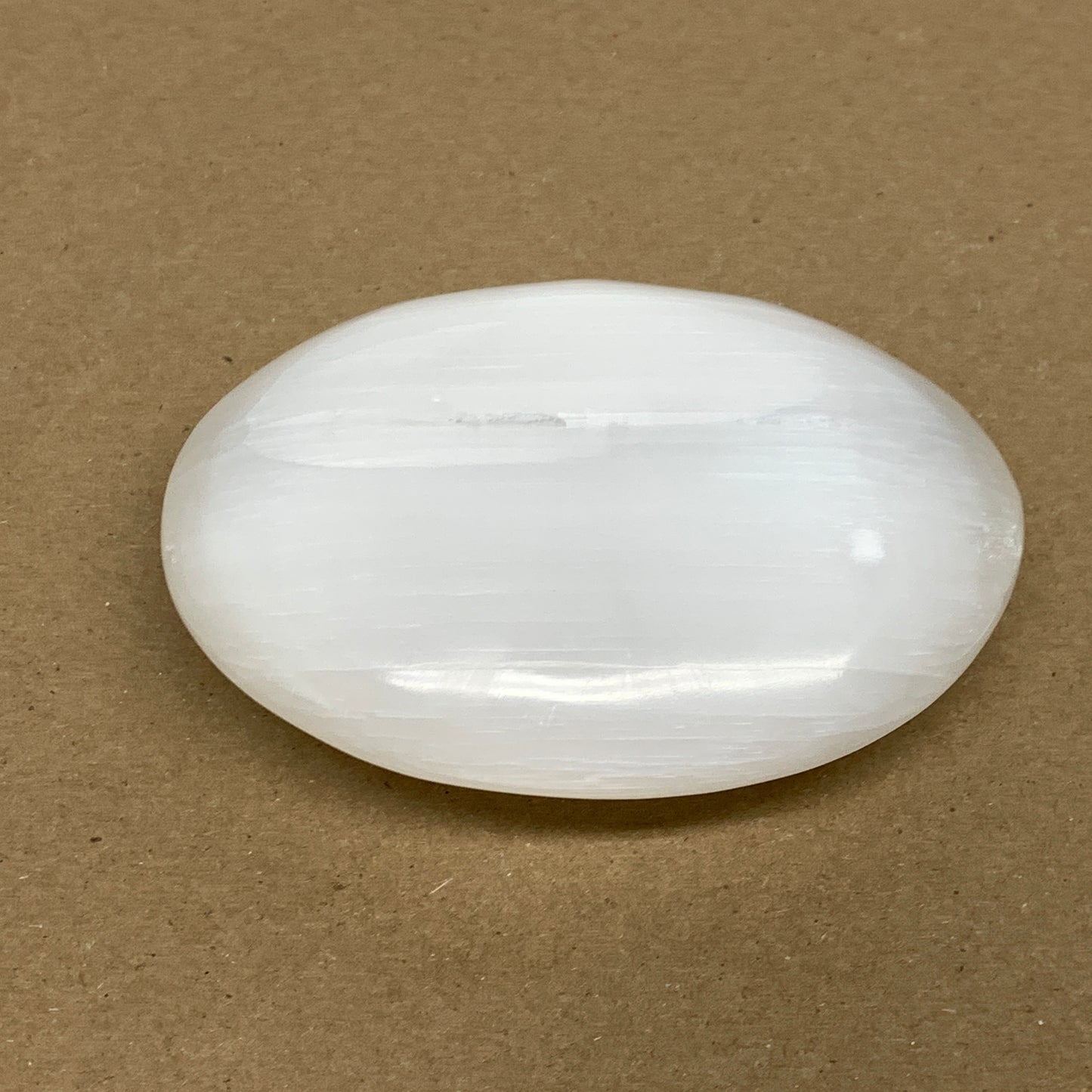 0.60 lbs, 3.9"x3.1"x1", White Selenite Palmstone Crystal Pillow Reiki, B36127