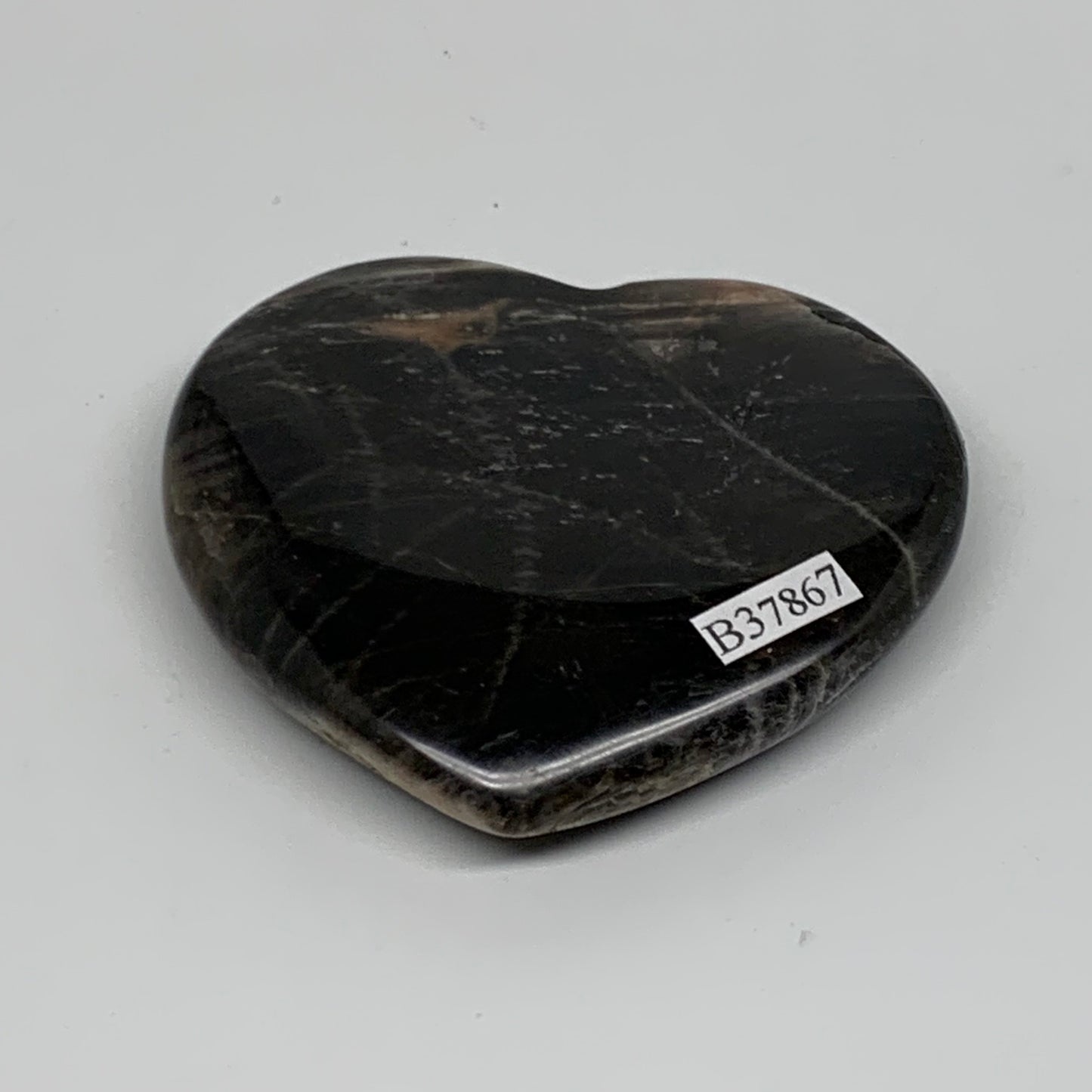 0.18 lbs, 2.4"x2.7"x0.5", Black Moonstone Heart Polished Crystal Decor, B37867