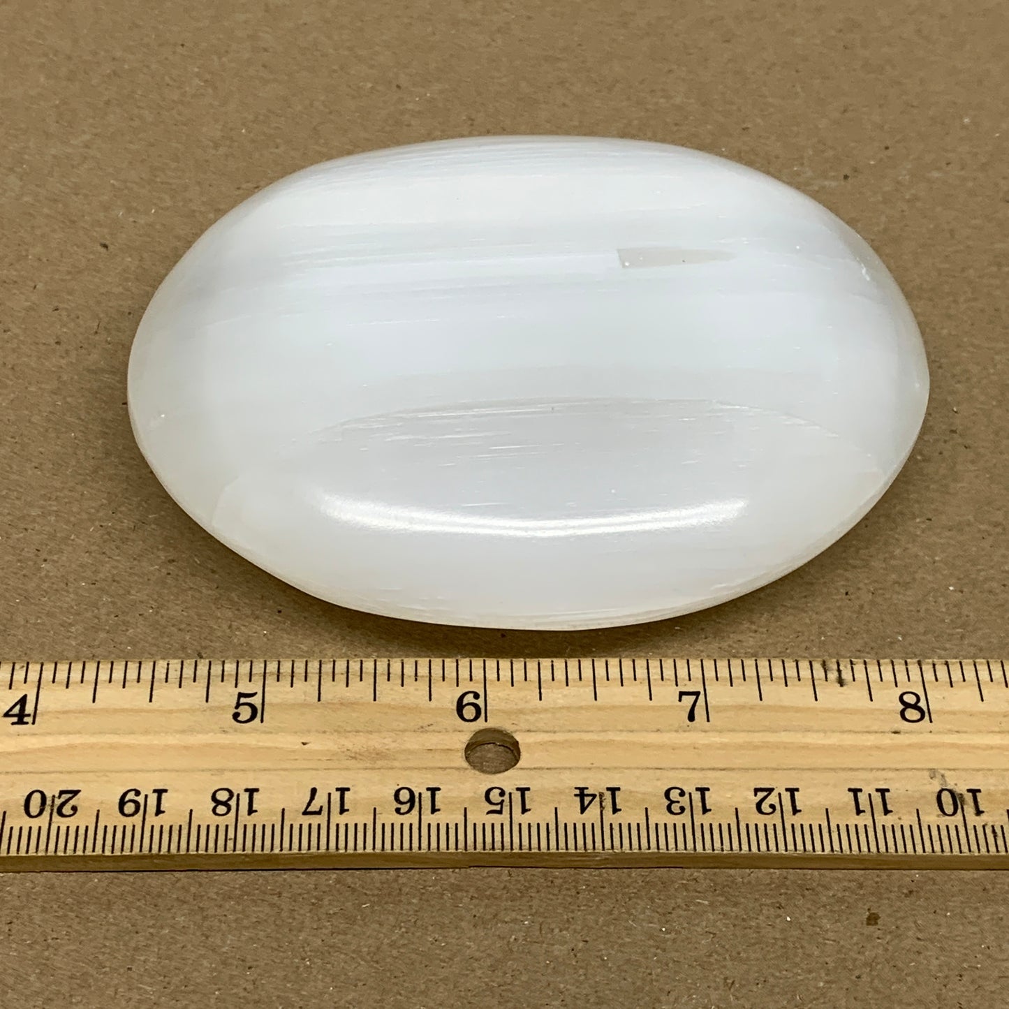 0.60 lbs, 3.9"x3.1"x1", White Selenite Palmstone Crystal Pillow Reiki, B36127