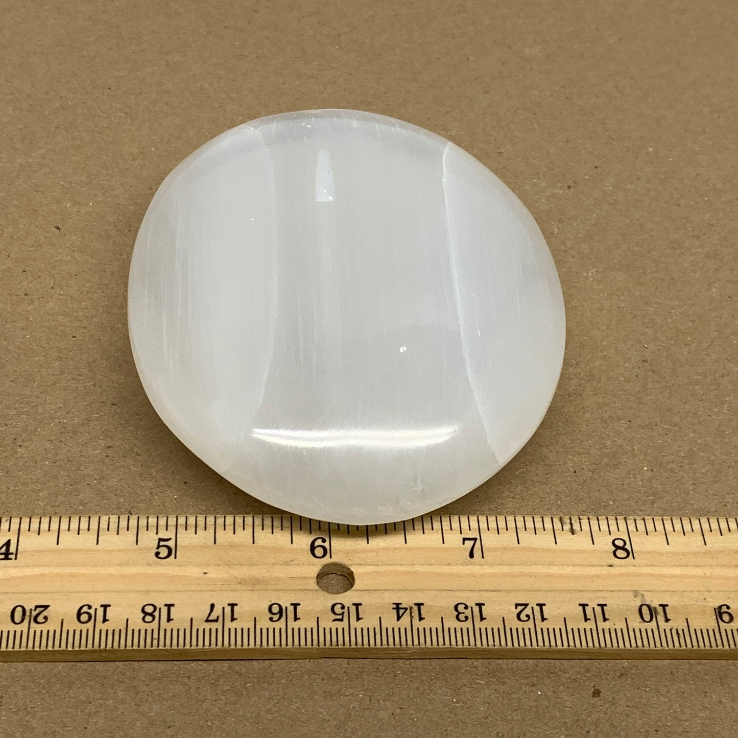 0.60 lbs, 3.9"x3.1"x1", White Selenite Palmstone Crystal Pillow Reiki, B36127