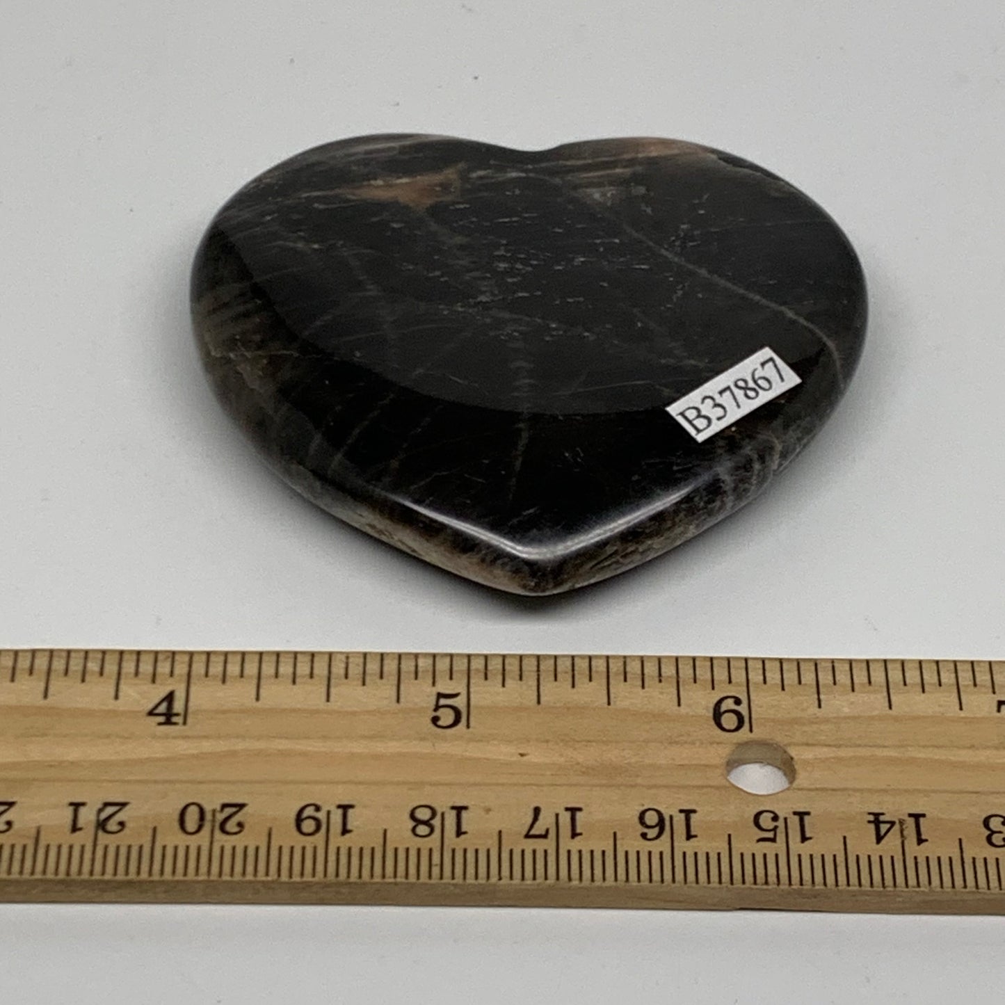 0.18 lbs, 2.4"x2.7"x0.5", Black Moonstone Heart Polished Crystal Decor, B37867