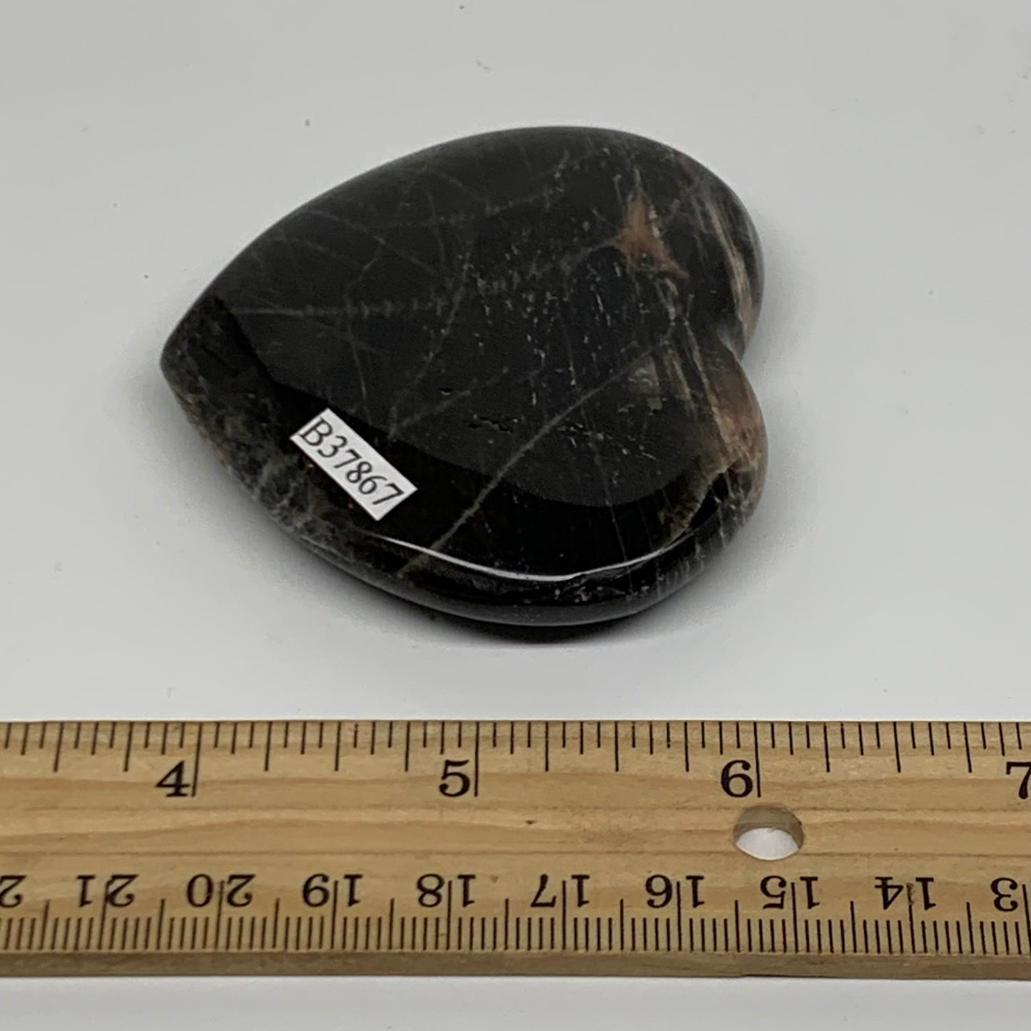0.18 lbs, 2.4"x2.7"x0.5", Black Moonstone Heart Polished Crystal Decor, B37867
