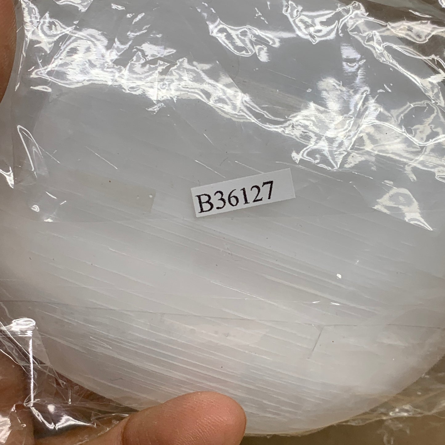 0.60 lbs, 3.9"x3.1"x1", White Selenite Palmstone Crystal Pillow Reiki, B36127