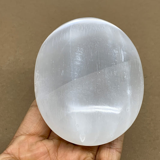 0.63 lbs, 3.9"x3"x1.2", White Selenite Palmstone Crystal Pillow Reiki, B36128