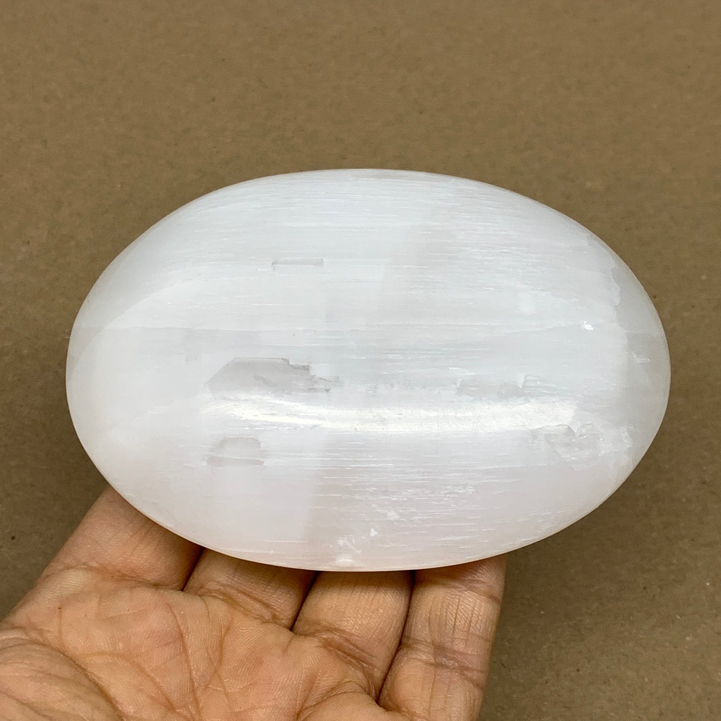 0.63 lbs, 3.9"x3"x1.2", White Selenite Palmstone Crystal Pillow Reiki, B36128