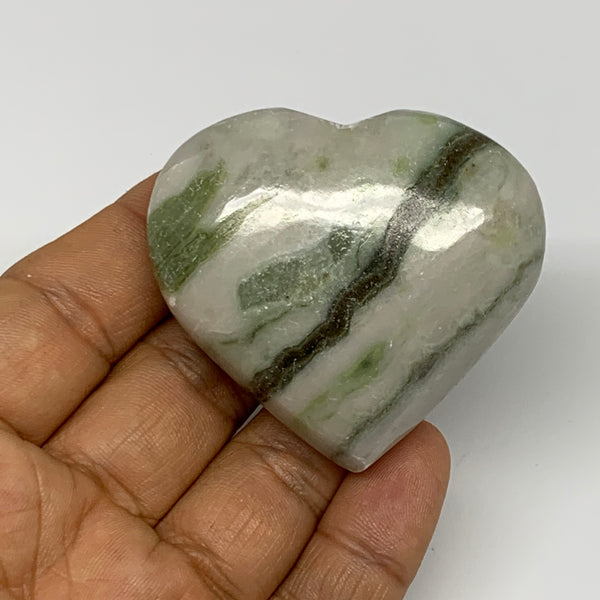 74.9g, 1.9"x2.1"x0.8" Green Serpentine Heart Gemstones @India, B28360