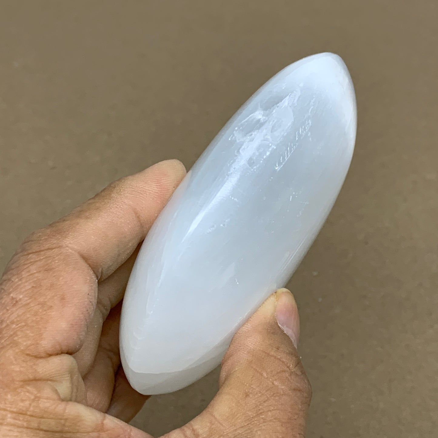 0.63 lbs, 3.9"x3"x1.2", White Selenite Palmstone Crystal Pillow Reiki, B36128