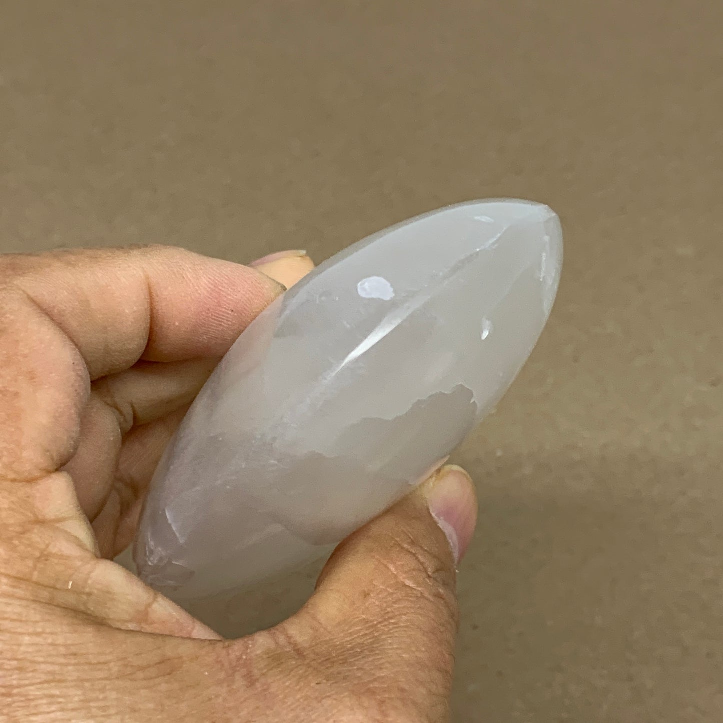 0.63 lbs, 3.9"x3"x1.2", White Selenite Palmstone Crystal Pillow Reiki, B36128