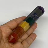 111.5g, 5.4"x0.9", 7 Chakra Point Wand Obelisk Point Crystal from India, B29103