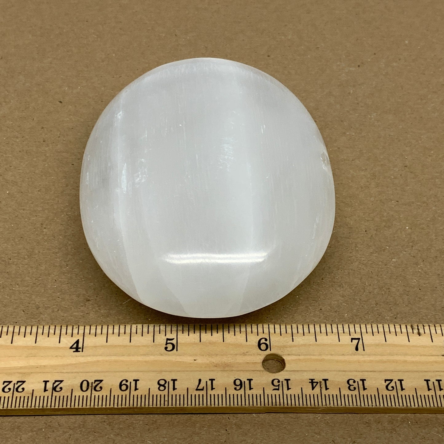 0.63 lbs, 3.9"x3"x1.2", White Selenite Palmstone Crystal Pillow Reiki, B36128