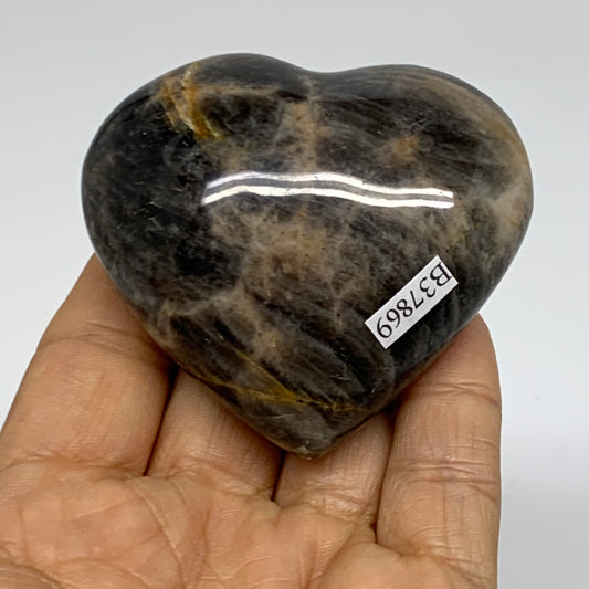 0.31 lbs, 2.3"x2.5"x1.3", Black Moonstone Heart Polished Crystal Decor, B37869