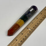 111.5g, 5.4"x0.9", 7 Chakra Point Wand Obelisk Point Crystal from India, B29103