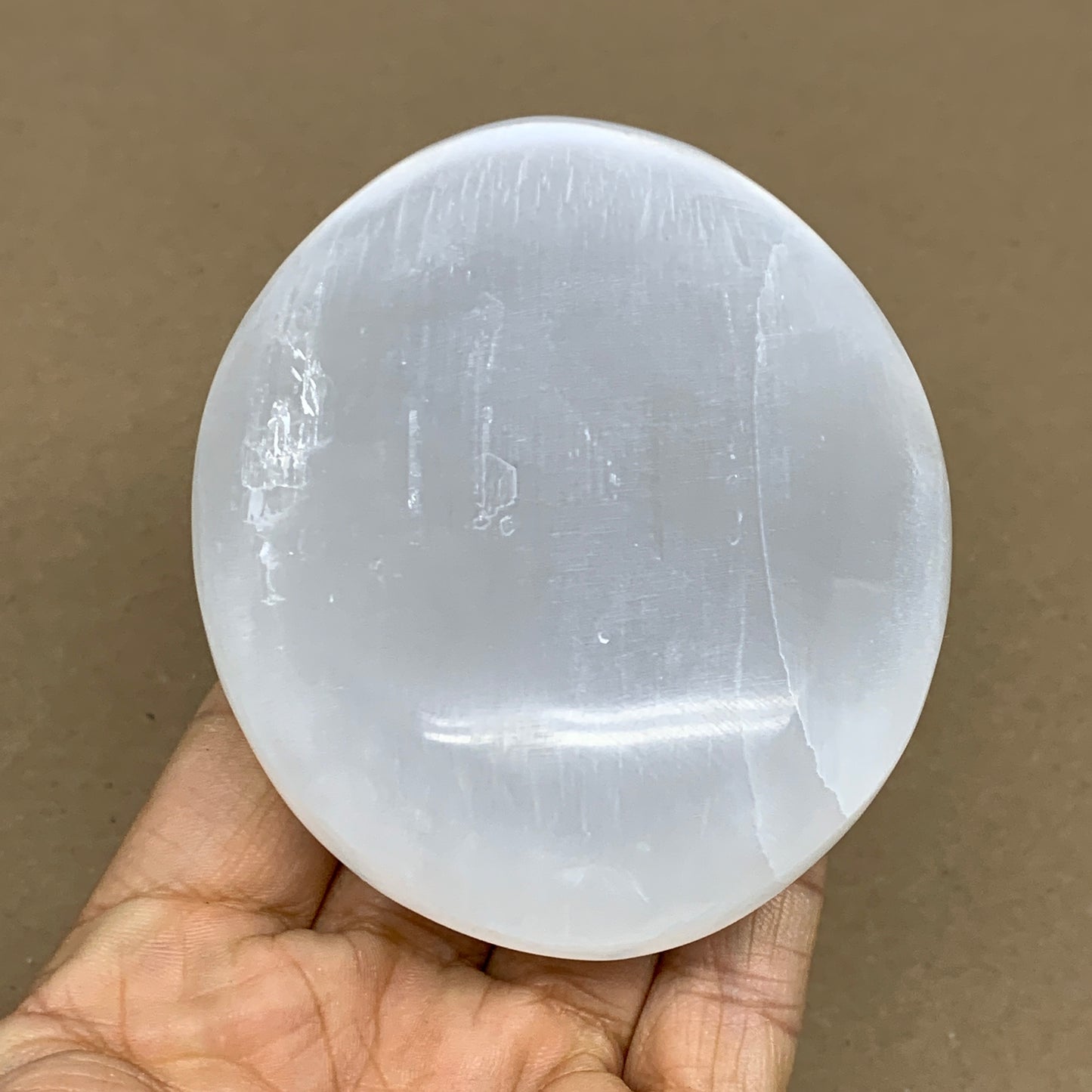 0.69 lbs, 3.8"x3"x1.3", White Selenite Palmstone Crystal Pillow Reiki, B36129