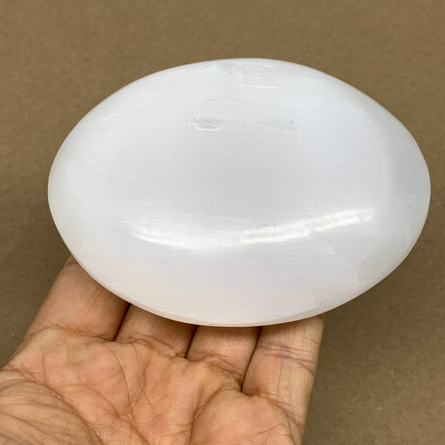 0.69 lbs, 3.8"x3"x1.3", White Selenite Palmstone Crystal Pillow Reiki, B36129