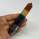 112.8g, 4.9"x1", 7 Chakra Point Wand Obelisk Point Crystal from India, B29104
