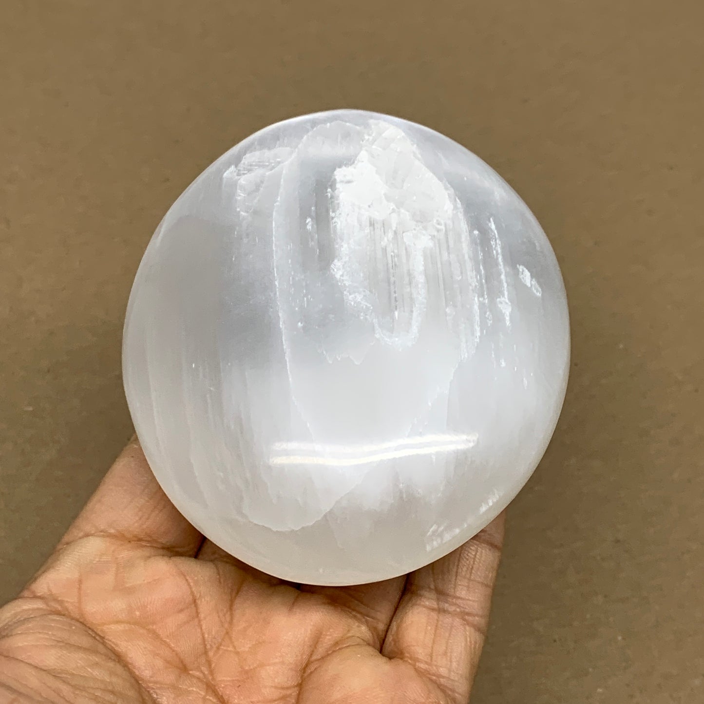 0.69 lbs, 3.8"x3"x1.3", White Selenite Palmstone Crystal Pillow Reiki, B36129