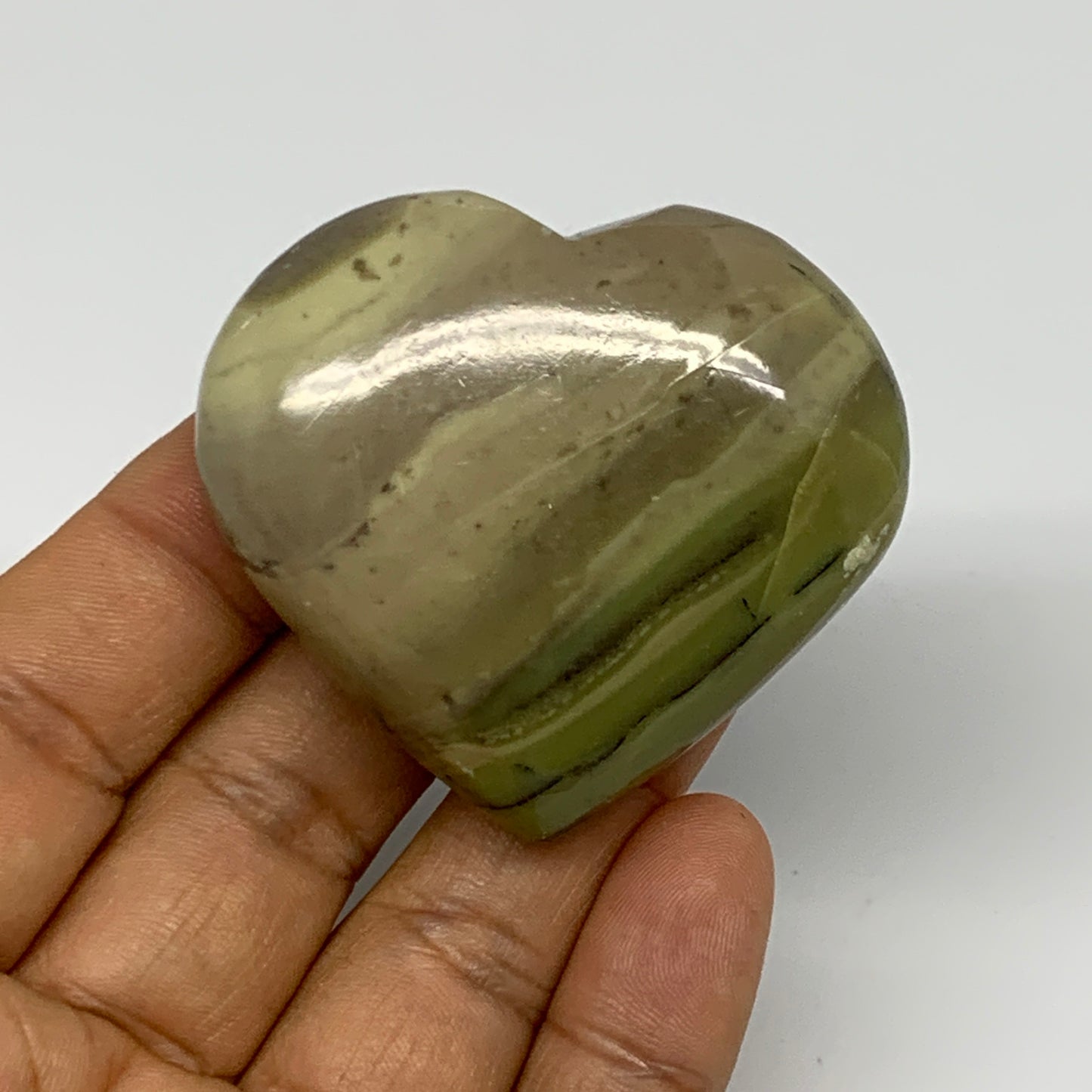 68.7g, 1.9"x2.1"x0.8" Green Serpentine Heart Gemstones @India, B28361