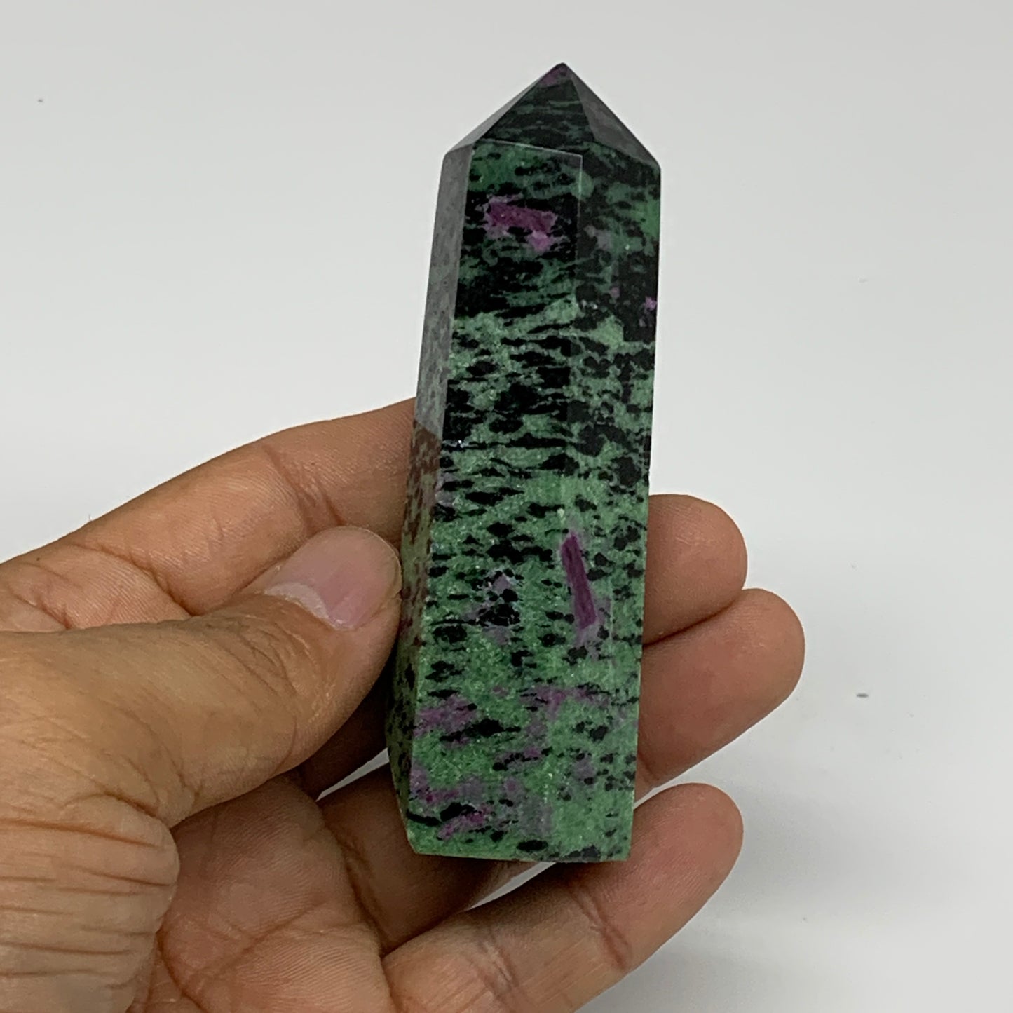 125.4g, 3.4"x0.9", Natural Ruby Zoisite Tower Point Obelisk @India, B31435