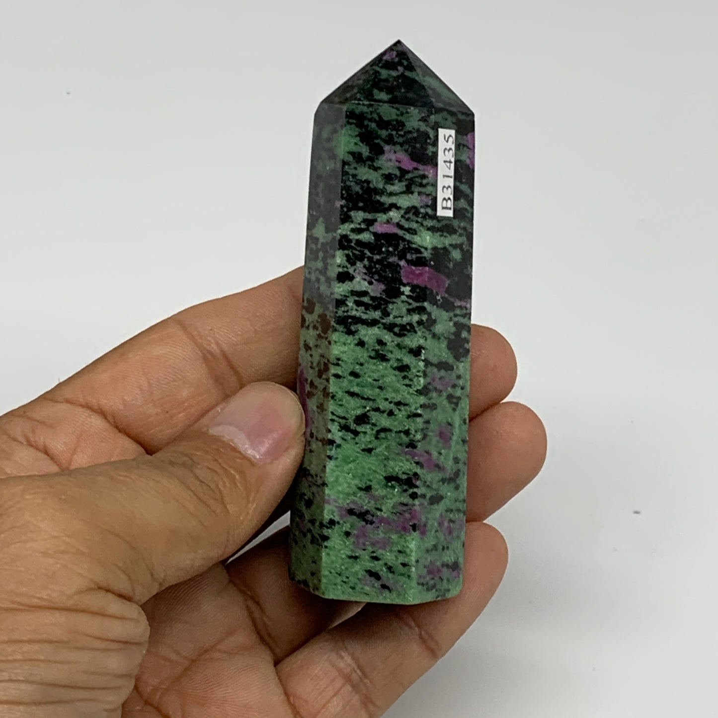 125.4g, 3.4"x0.9", Natural Ruby Zoisite Tower Point Obelisk @India, B31435