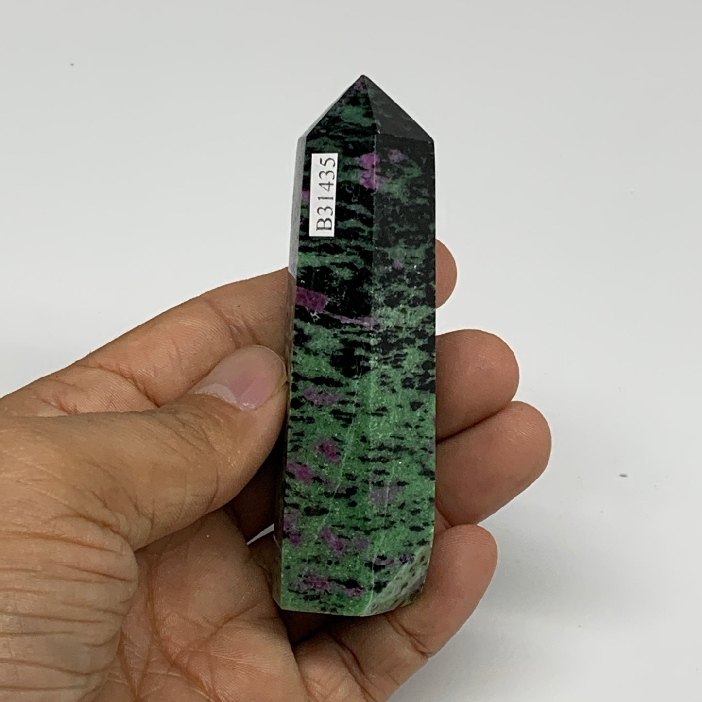 125.4g, 3.4"x0.9", Natural Ruby Zoisite Tower Point Obelisk @India, B31435