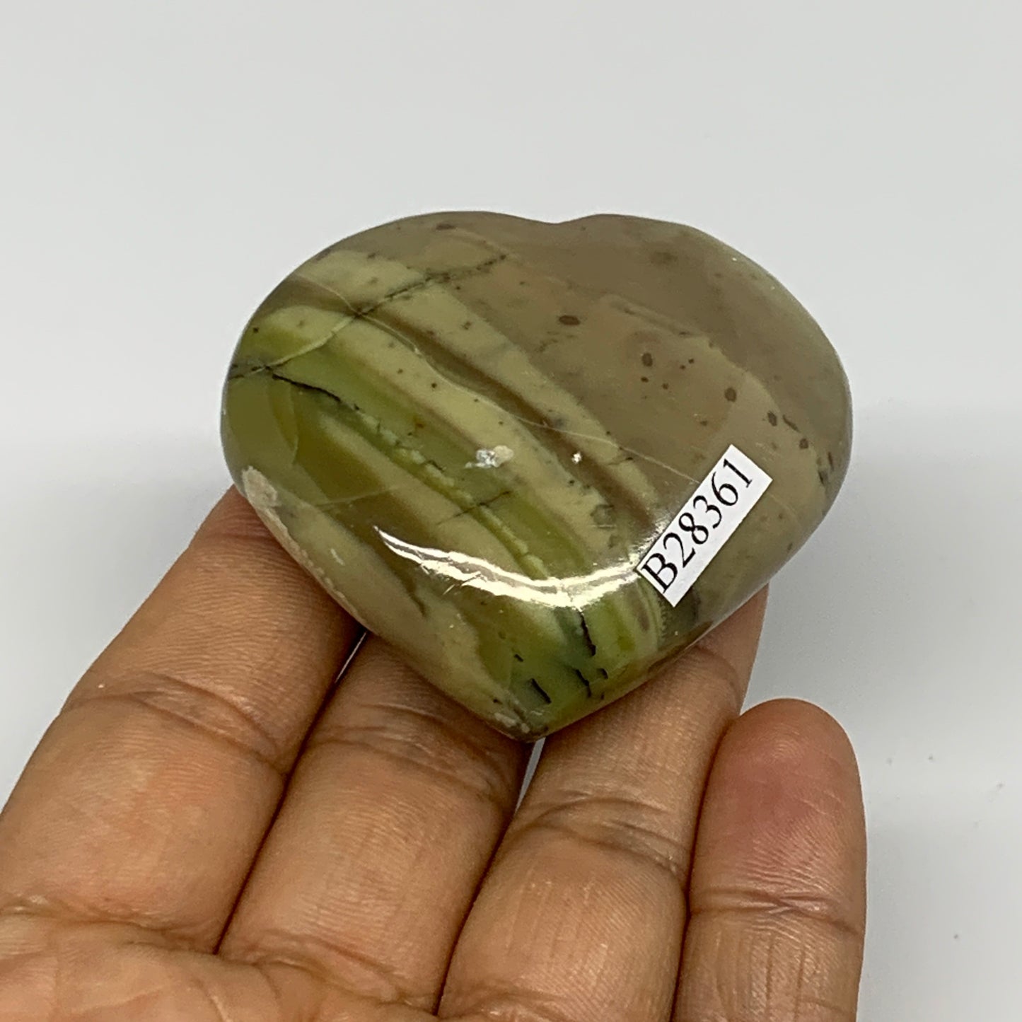 68.7g, 1.9"x2.1"x0.8" Green Serpentine Heart Gemstones @India, B28361
