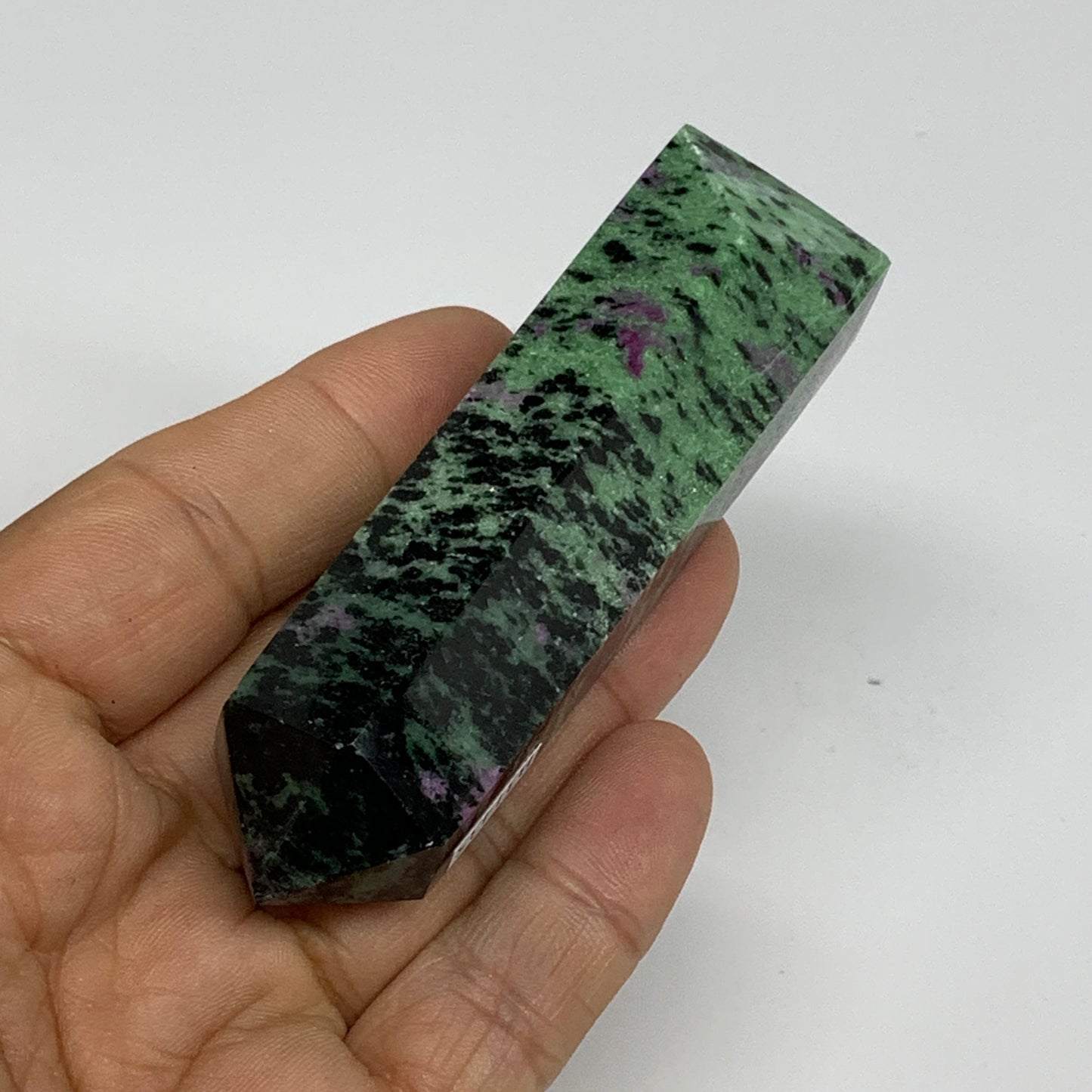 125.4g, 3.4"x0.9", Natural Ruby Zoisite Tower Point Obelisk @India, B31435
