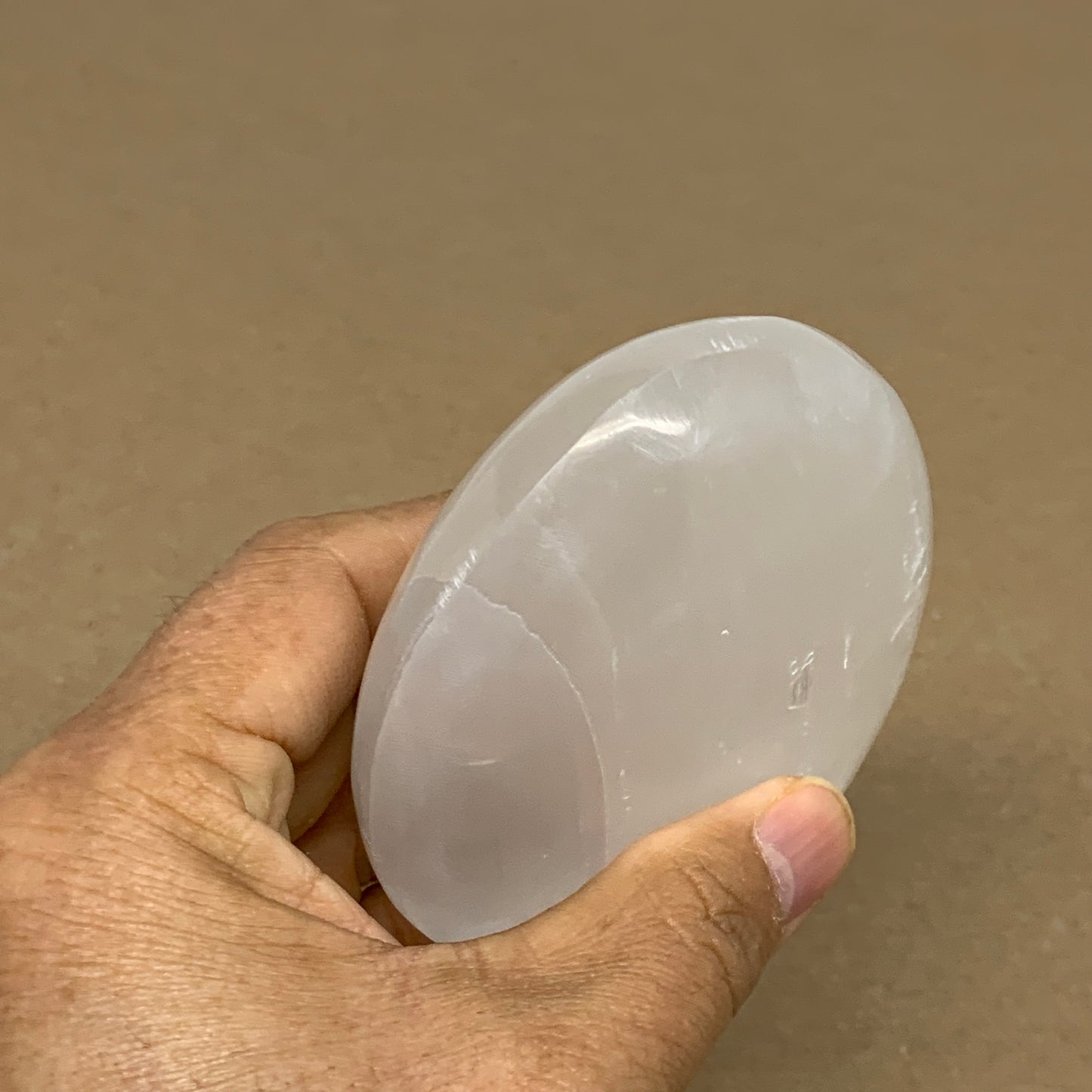 0.69 lbs, 3.8"x3"x1.3", White Selenite Palmstone Crystal Pillow Reiki, B36129