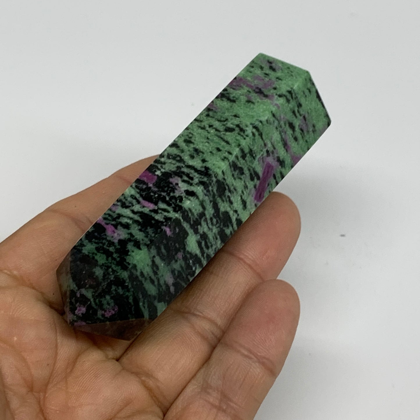 125.4g, 3.4"x0.9", Natural Ruby Zoisite Tower Point Obelisk @India, B31435