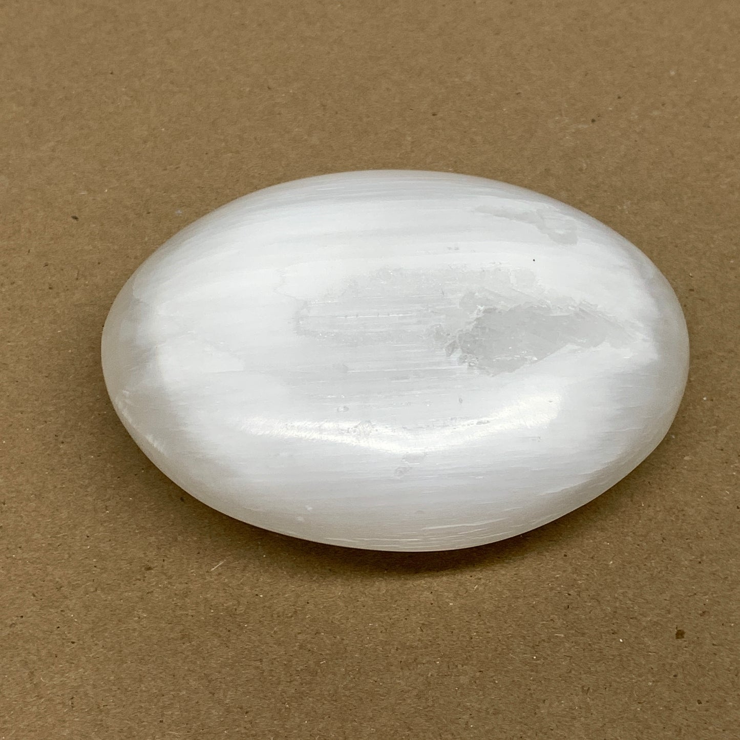 0.69 lbs, 3.8"x3"x1.3", White Selenite Palmstone Crystal Pillow Reiki, B36129