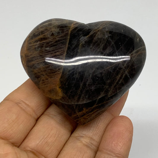 0.24 lbs, 2.1"x2.4"x1", Black Moonstone Heart Polished Crystal Decor, B37870
