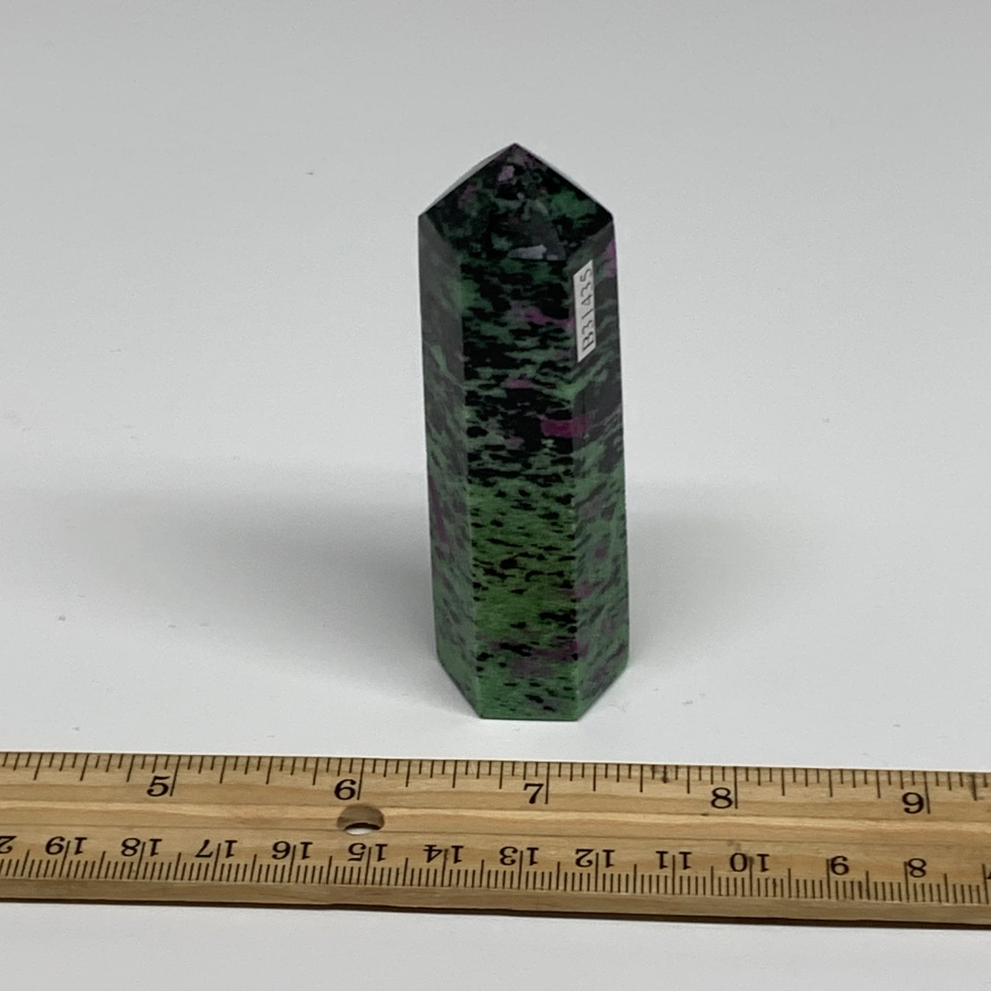 125.4g, 3.4"x0.9", Natural Ruby Zoisite Tower Point Obelisk @India, B31435