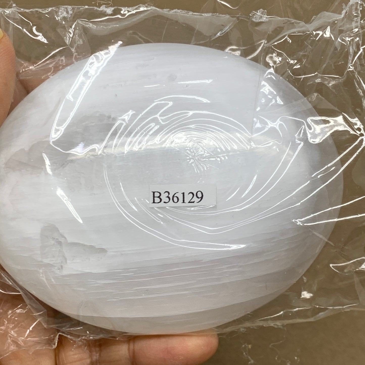 0.69 lbs, 3.8"x3"x1.3", White Selenite Palmstone Crystal Pillow Reiki, B36129