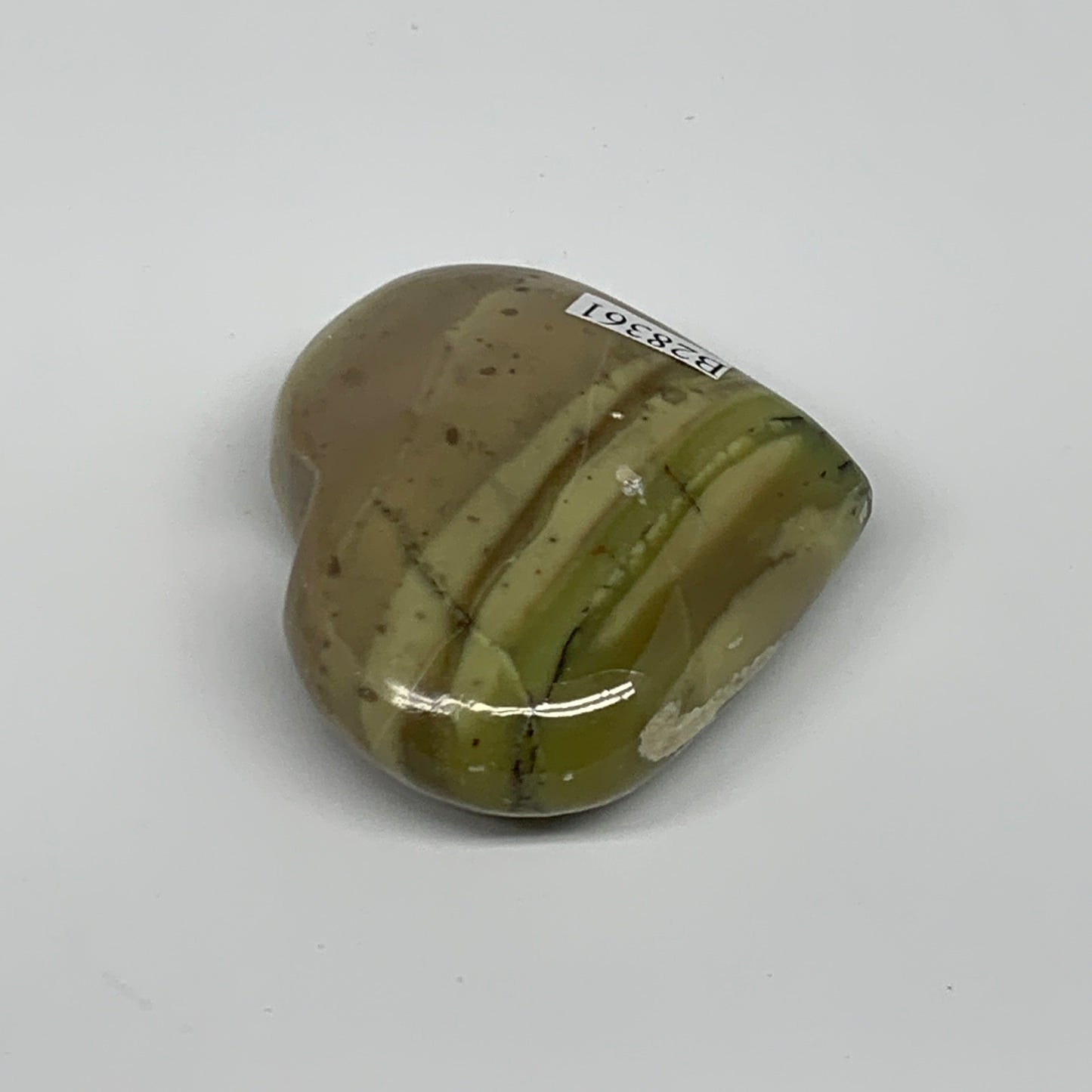 68.7g, 1.9"x2.1"x0.8" Green Serpentine Heart Gemstones @India, B28361