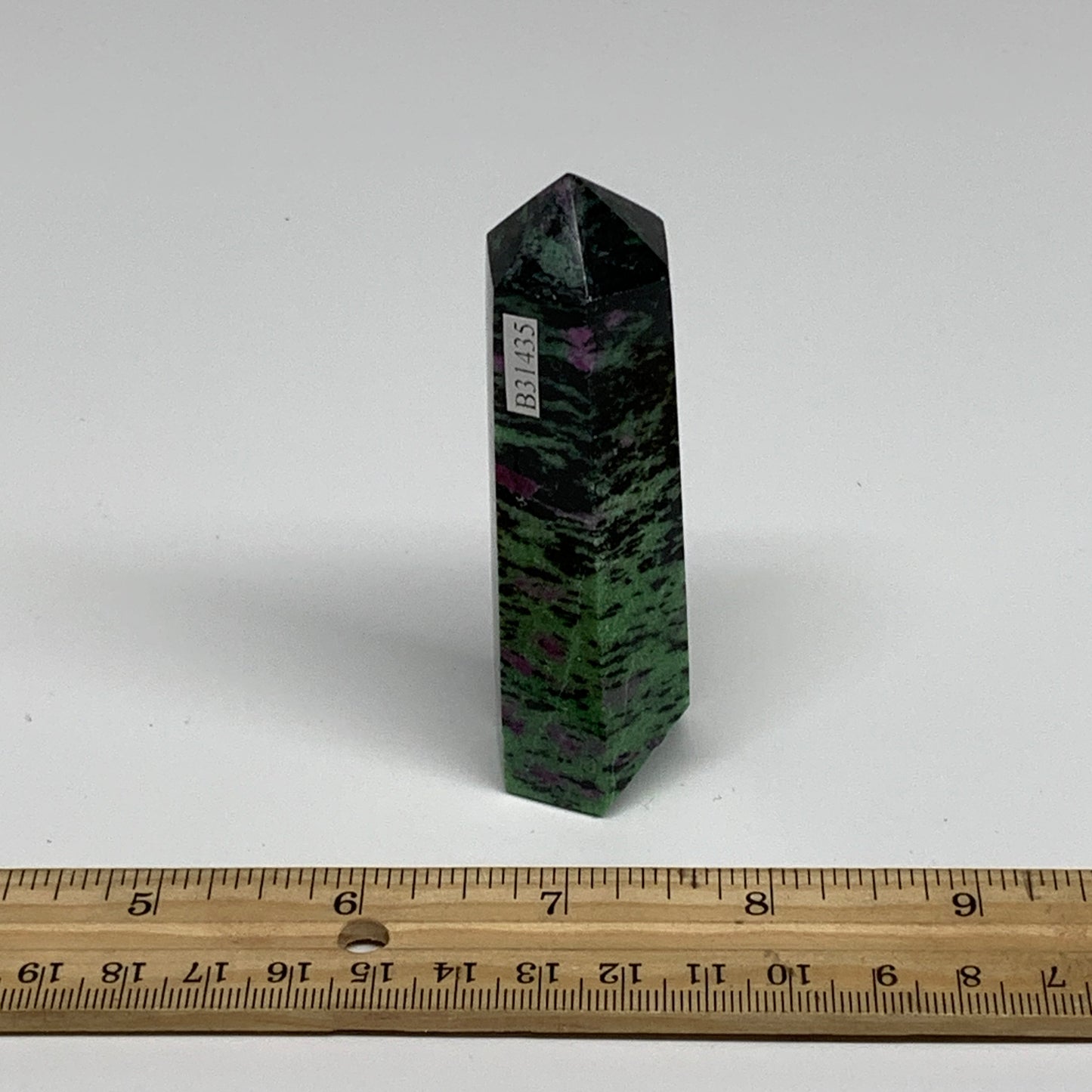 125.4g, 3.4"x0.9", Natural Ruby Zoisite Tower Point Obelisk @India, B31435