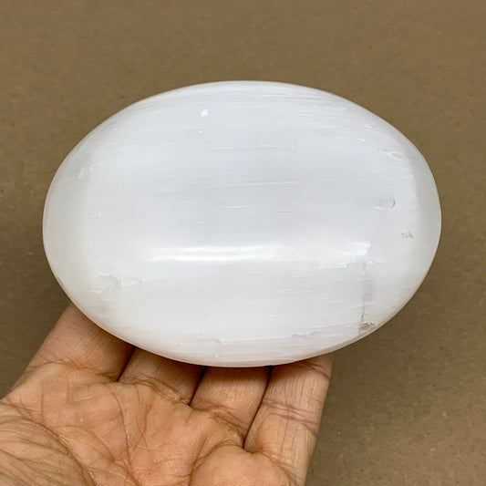 0.77 lbs, 3.9"x3.2"x1.3", White Selenite Palmstone Crystal Pillow Reiki, B36130